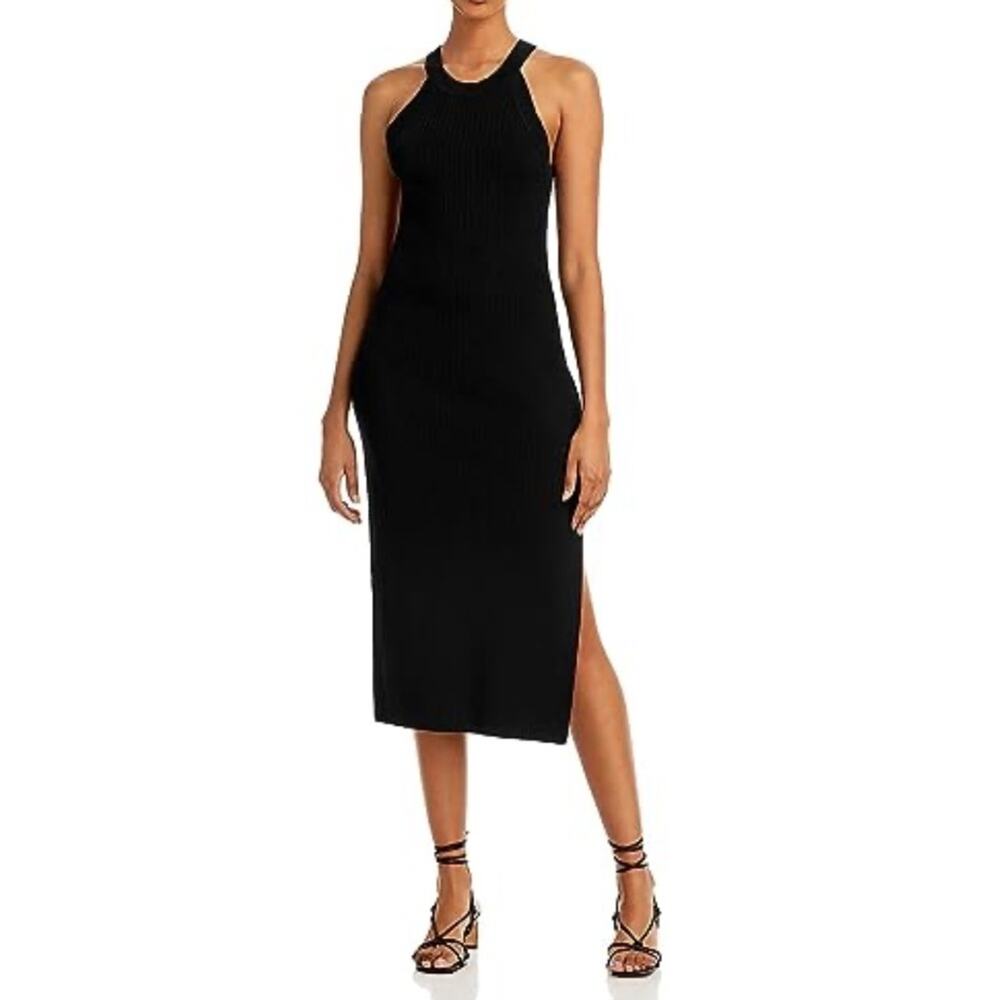 NWT WAYF Ashley Halter Midi Dress with Side Slit Black Sz XS